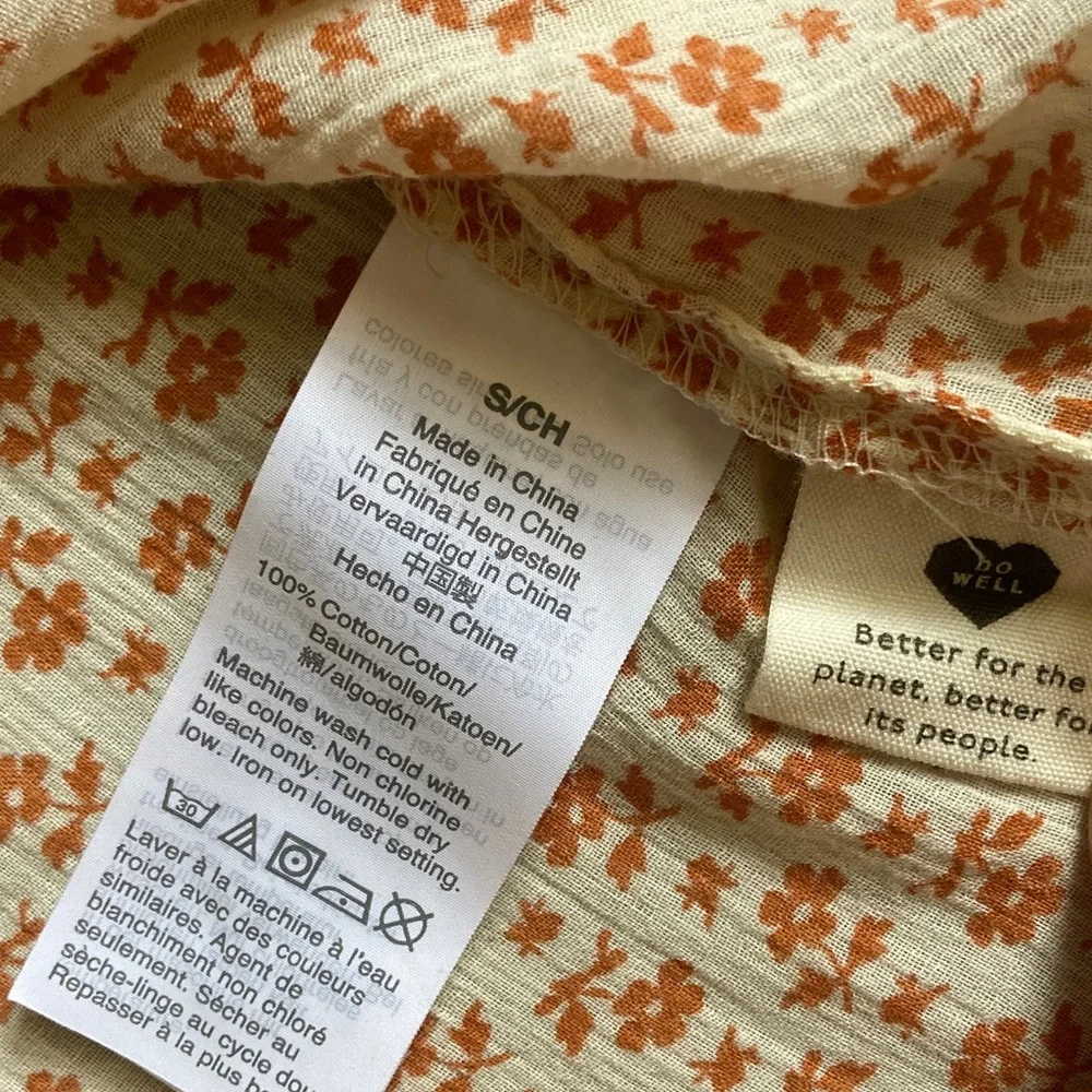 MADEWELL orange floral ruffle-yoke prairie top, Small. - Picture 10 of 11